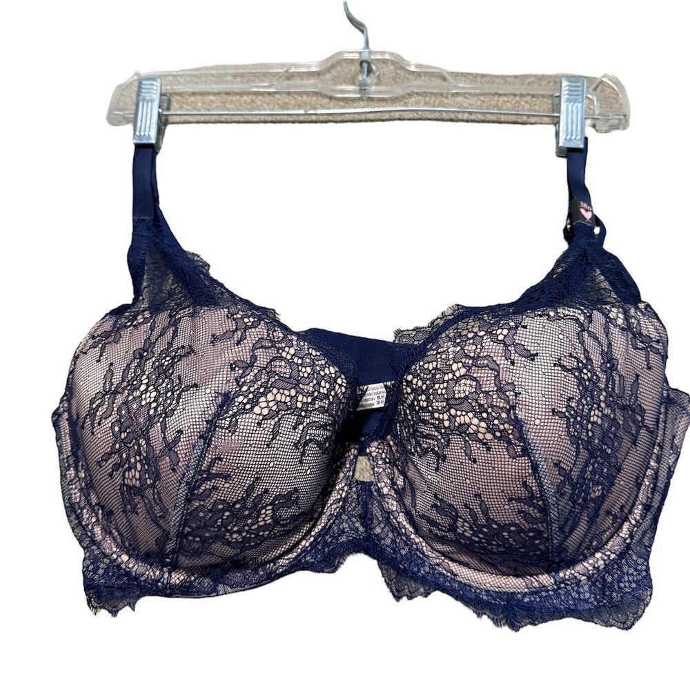 NWT Victoria's Secret Blue Beige Floral Lace Lined Plunge Bra 38D - Picture 1 of 12